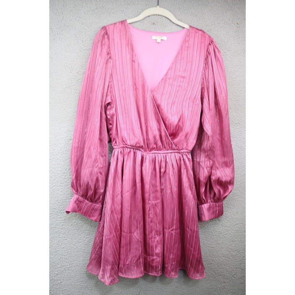 Flying Tomato Pink & Metallic Dress w/Long Balloon Sleeves-Size Small-Fairy